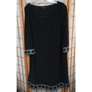 Tiana B Black Embellished Hem & Sleeves Dress – Size XL – Made in USA